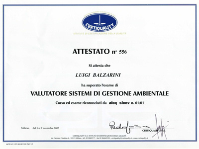 Attestato auditor ISO 14001