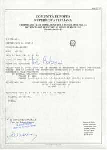 Certificato CE consulente ADR